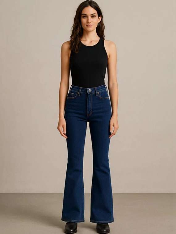 women solid high rise bootcut jeans - 22376489 -  Standard Image - 2