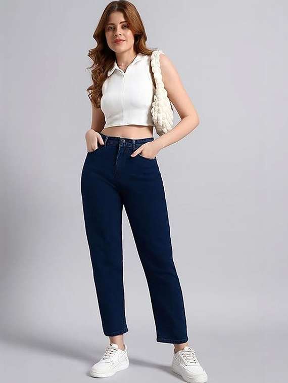 women solid high rise mom jeans - 22376492 -  Standard Image - 2