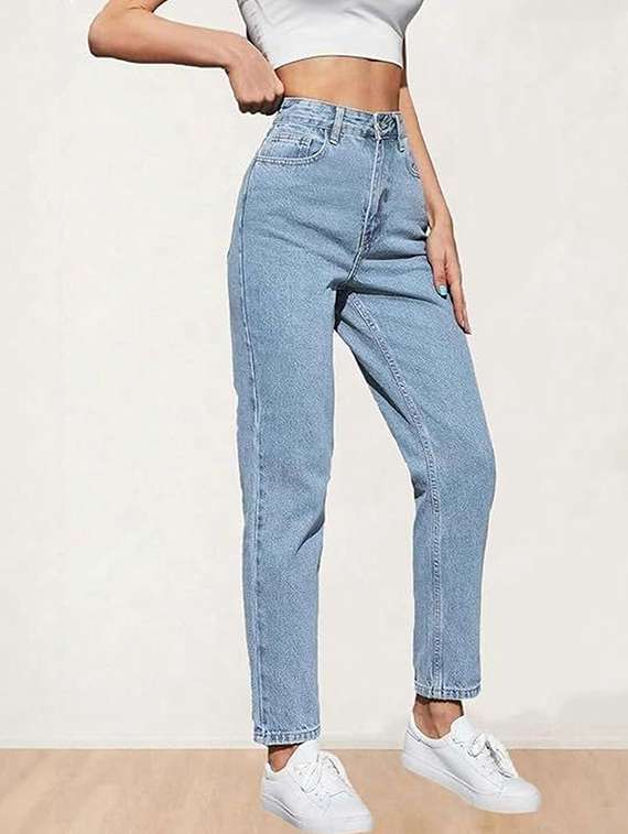 women solid high rise mom fit jeans - 22376493 -  Standard Image - 2