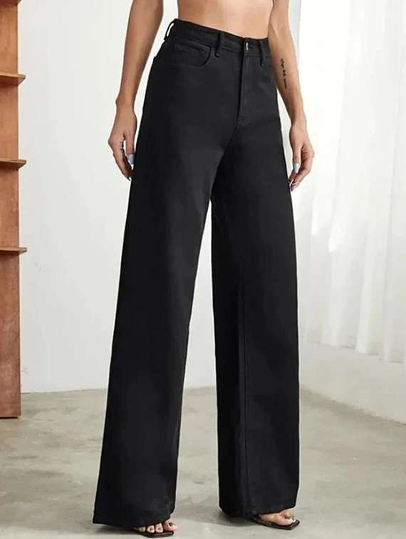 women solid high rise wide leg jeans - 22376502 -  Standard Image - 2