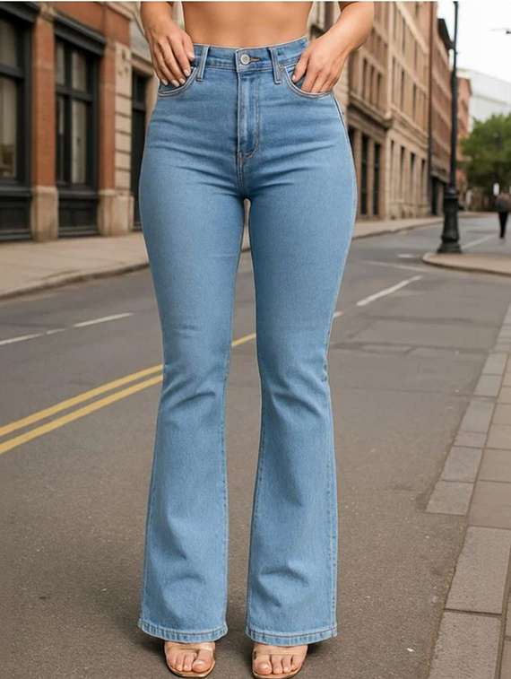 women solid high rise bootcut jeans