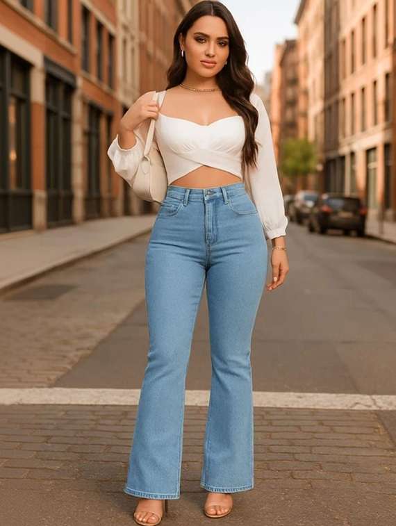 women solid high rise bootcut jeans - 22376516 -  Standard Image - 2