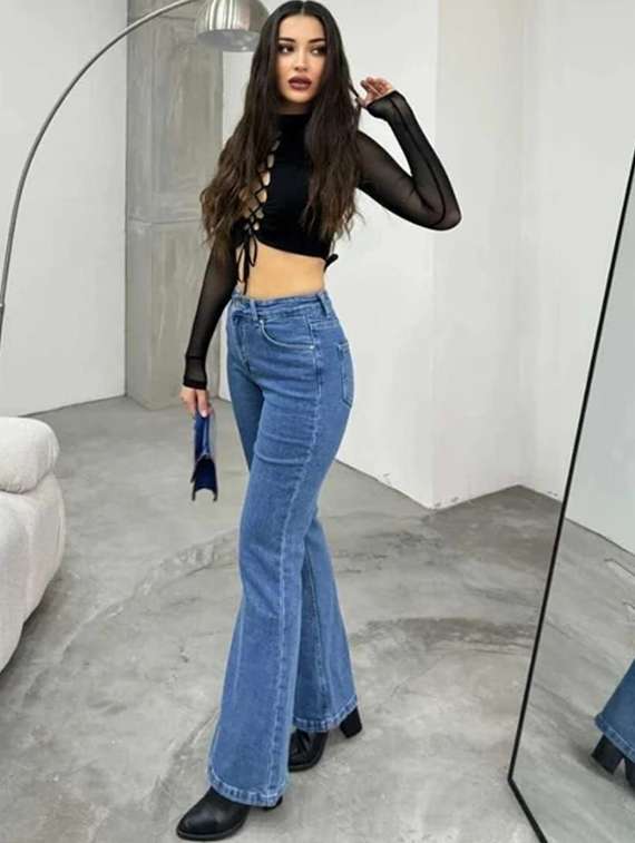 women solid high rise bootcut jeans - 22376534 -  Standard Image - 2