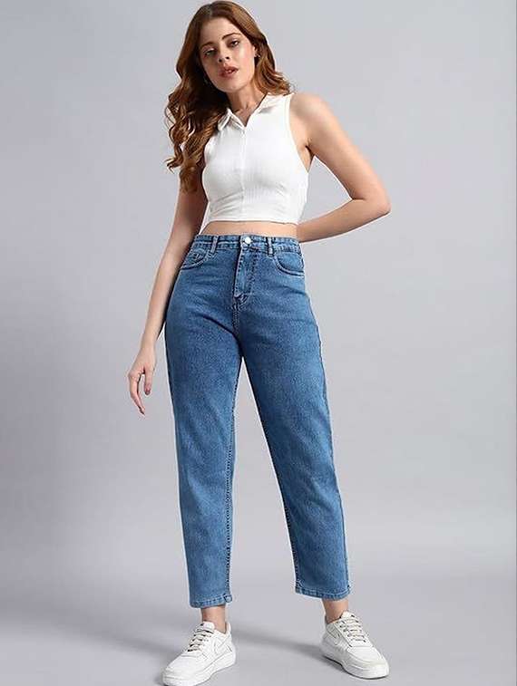 women solid high rise mom fit jeans - 22376536 -  Standard Image - 2