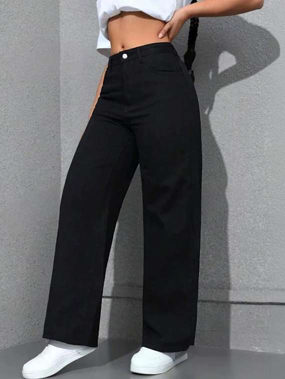 women solid high rise wide leg jeans - 22376538 -  Standard Image - 2