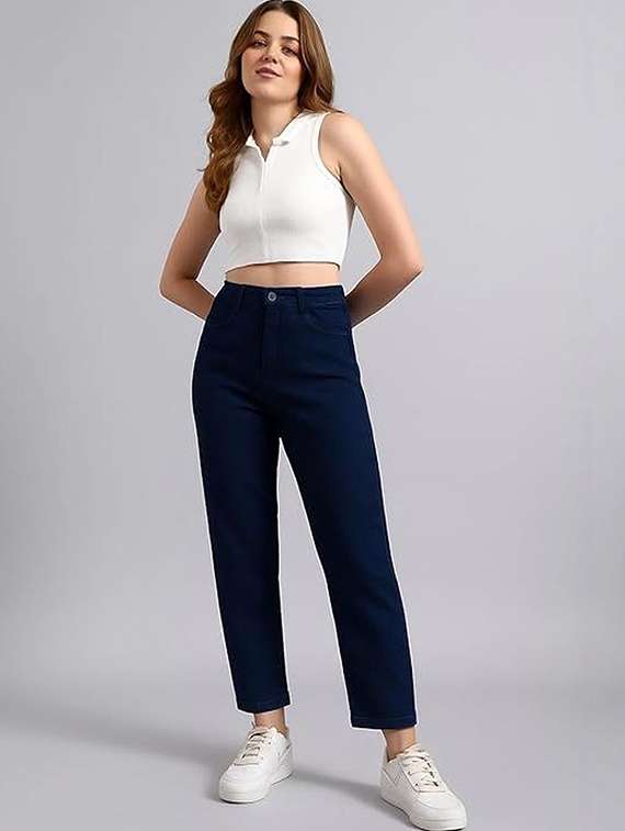 women solid high rise mom fit jeans - 22376545 -  Standard Image - 2