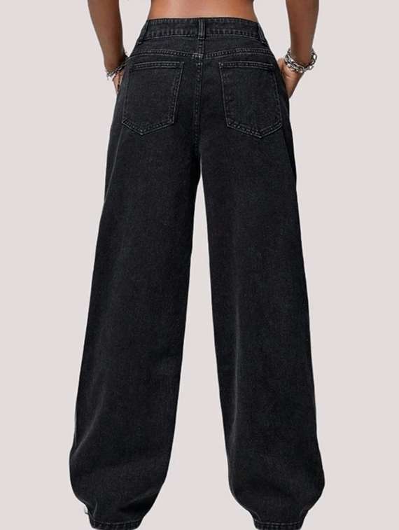 women solid high rise baggy jeans - 22376547 -  Standard Image - 2