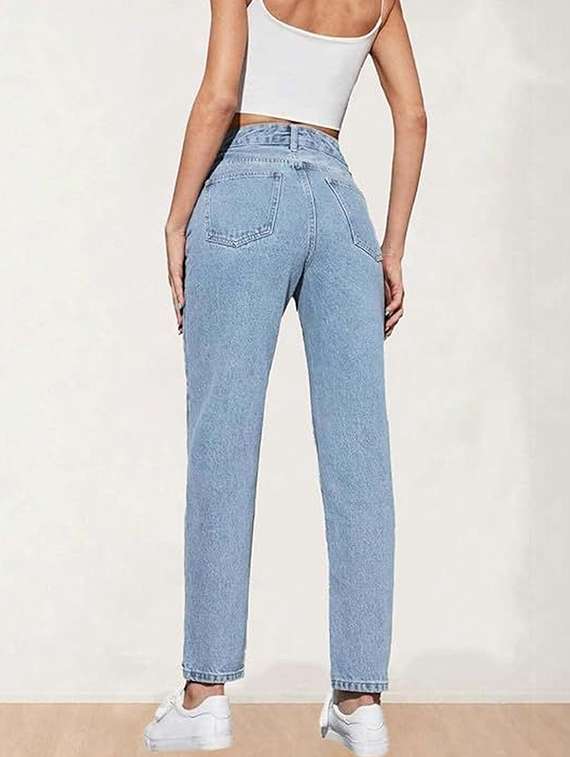 women solid high rise mom fit jeans - 22376582 -  Standard Image - 2