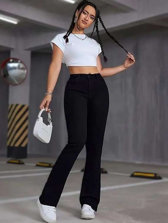 women solid high rise bootcut jeans - 22376583 -  Standard Image - 2