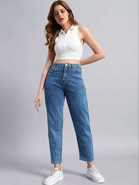 women solid high rise mom fit jeans - 22376614 -  Standard Image - 2