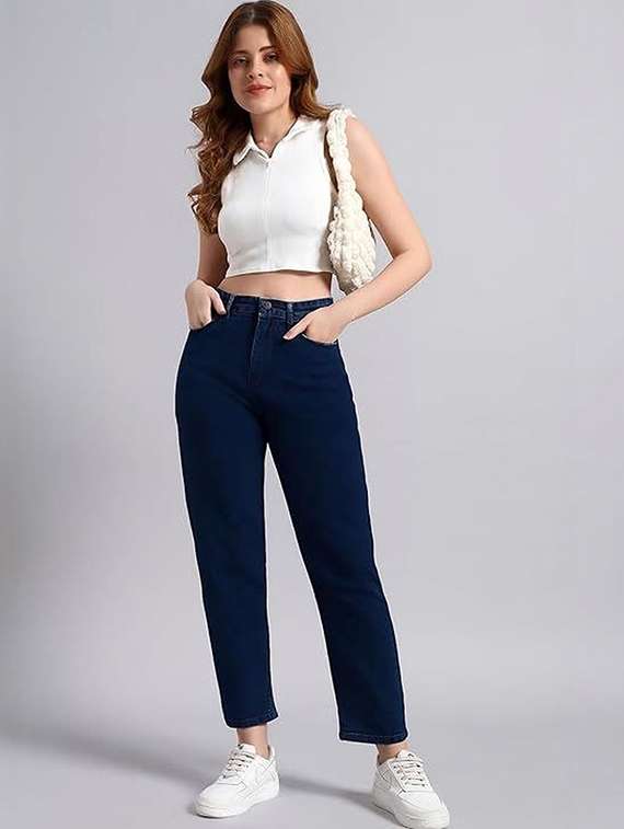 women solid high rise mom fit jeans - 22376639 -  Standard Image - 2