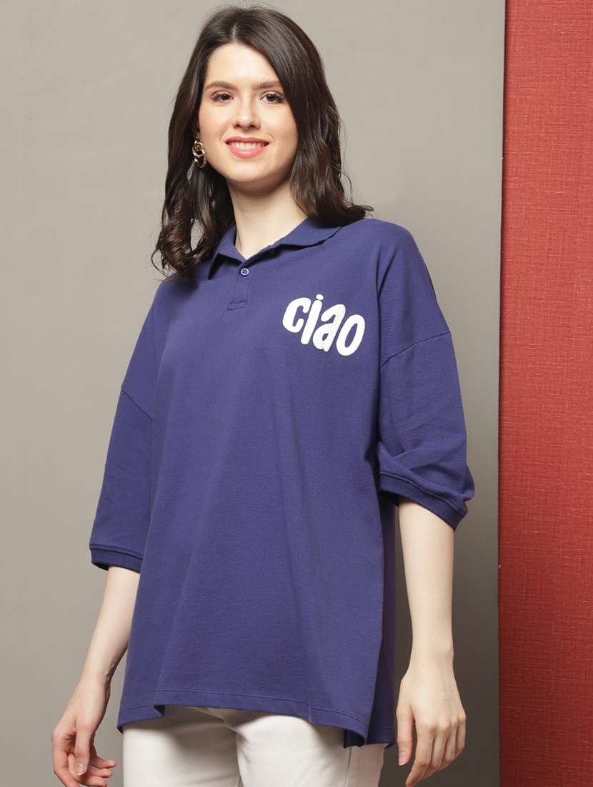 women printed short sleeve oversized polo t-shirt - 22376645 -  Standard Image - 2