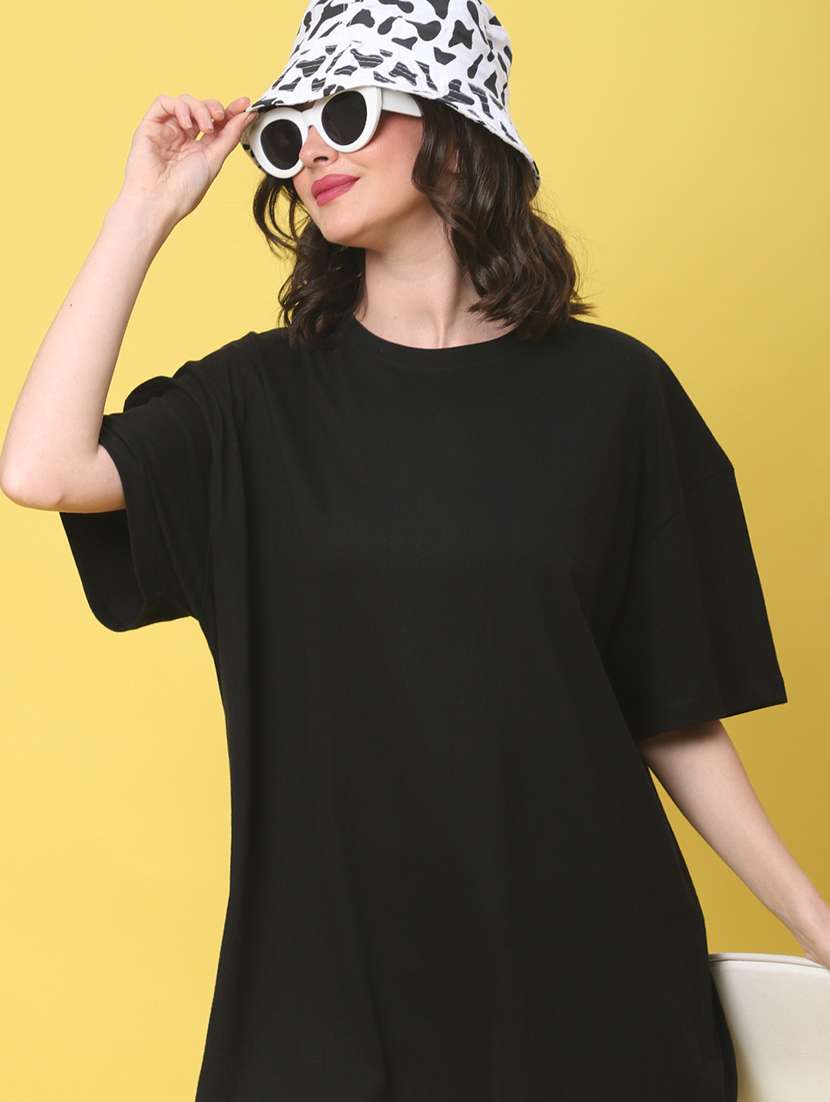 women solid short sleeve oversized t-shirt