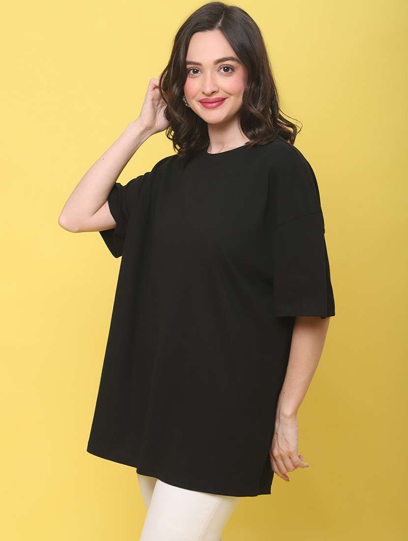 women solid short sleeve oversized t-shirt - 22376646 -  Standard Image - 2