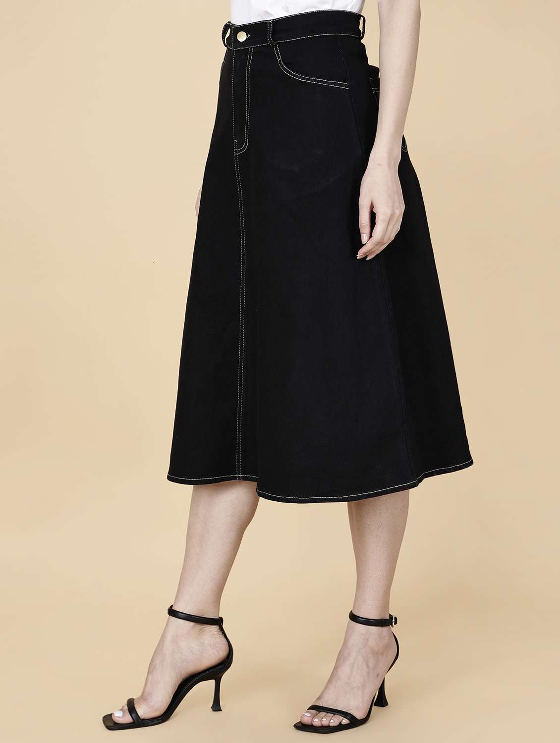women solid mid rise denim a-line skirt - 22376664 -  Standard Image - 2