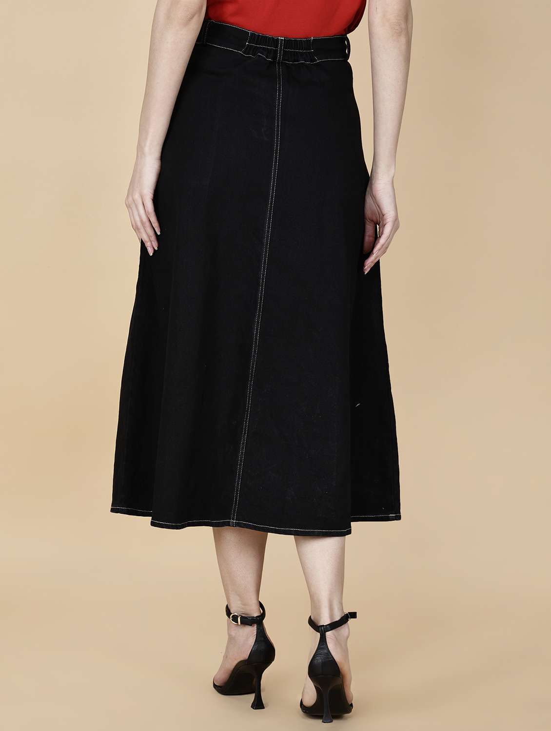 women solid high rise denim a-line skirt - 22376669 -  Standard Image - 2