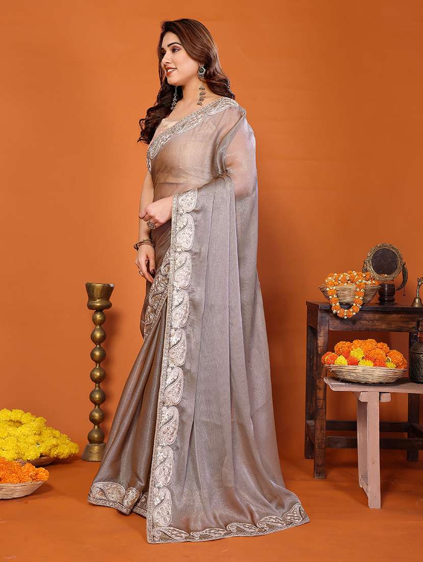 women solid with bordered saree with blouse - 22376678 -  Standard Image - 2
