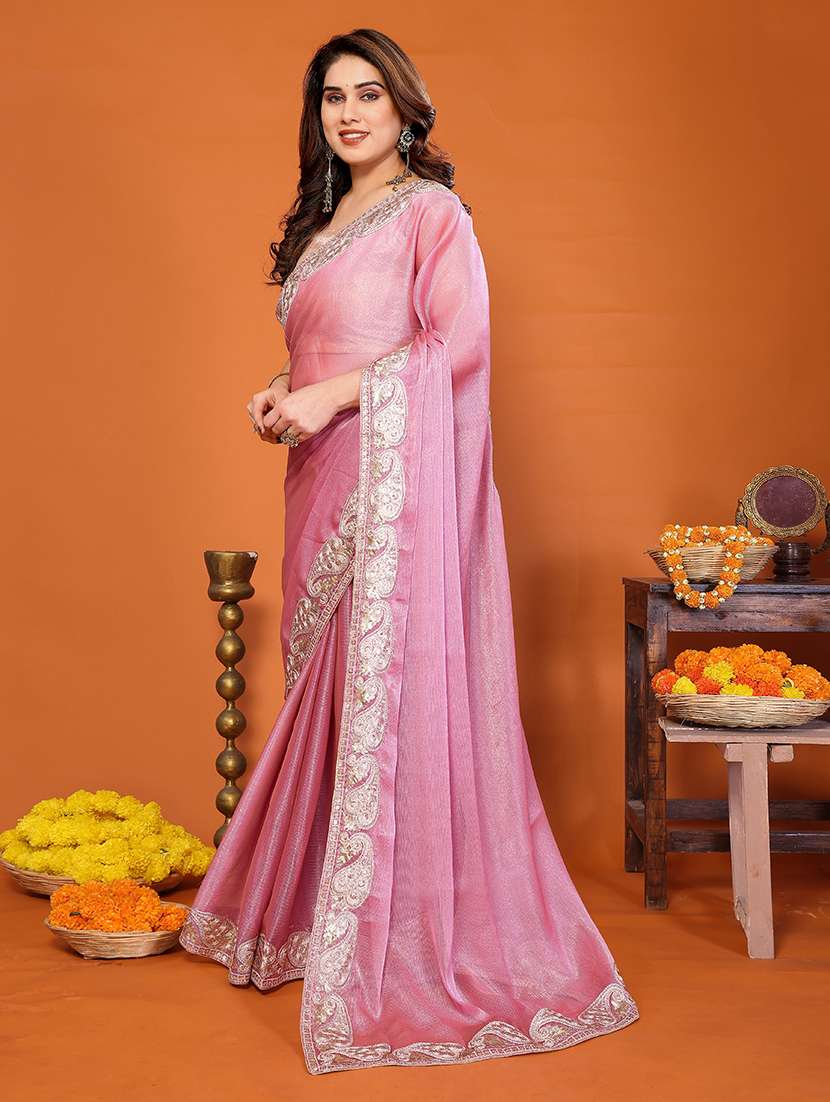 women solid with bordered saree with blouse - 22376680 -  Standard Image - 2