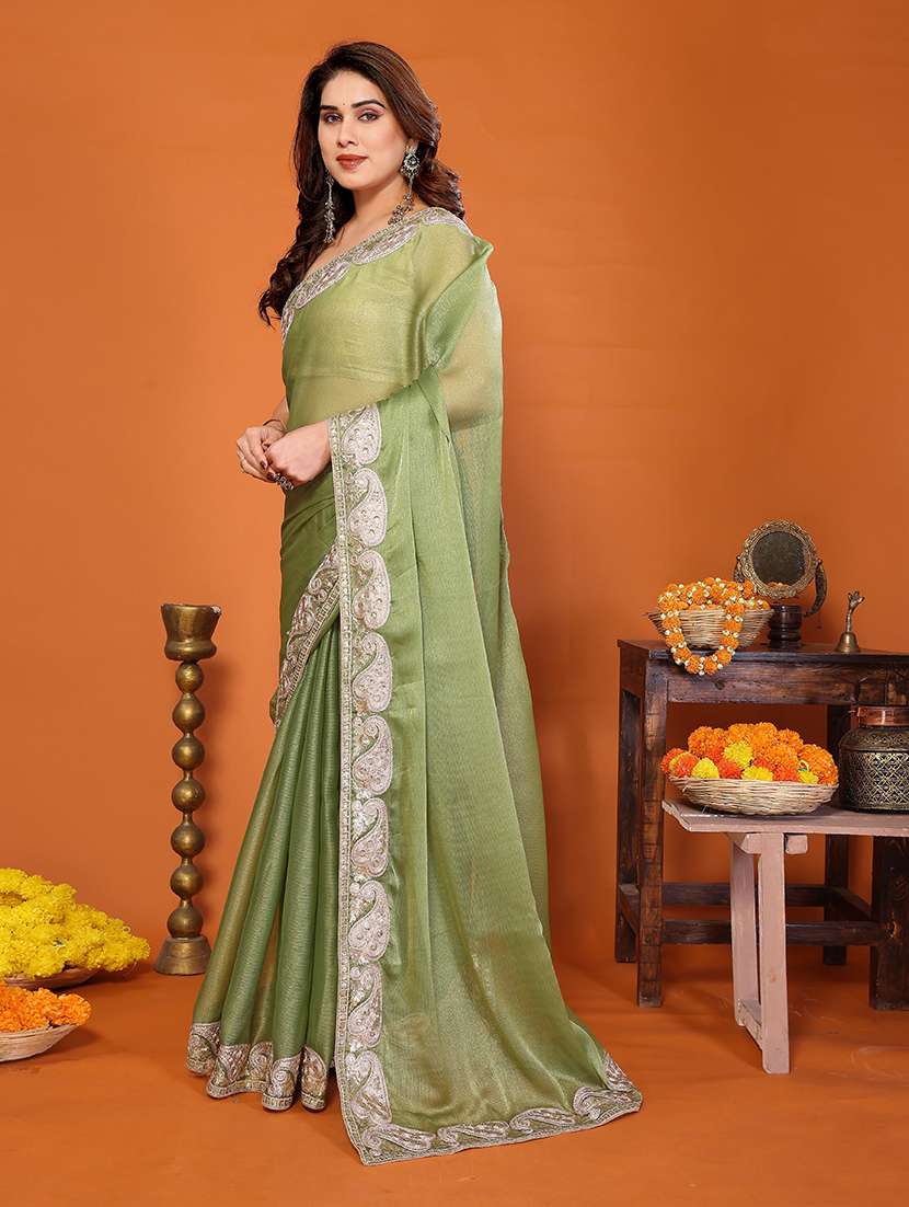 women solid with bordered saree with blouse - 22376681 -  Standard Image - 2