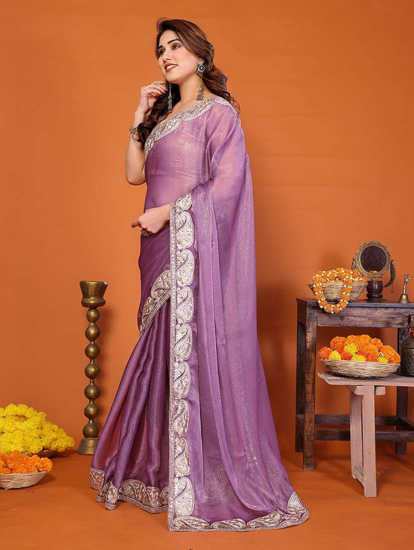 women solid with bordered saree with blouse - 22376682 -  Standard Image - 2
