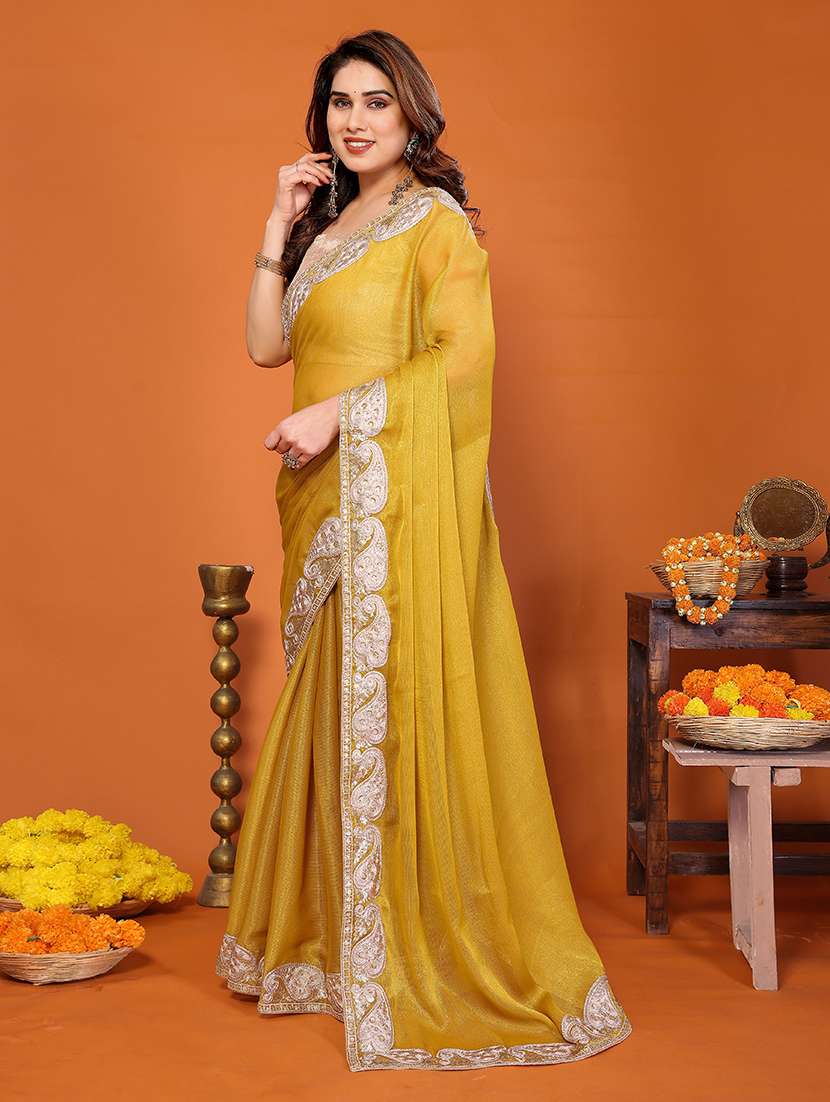 women solid with bordered saree with blouse - 22376683 -  Standard Image - 2