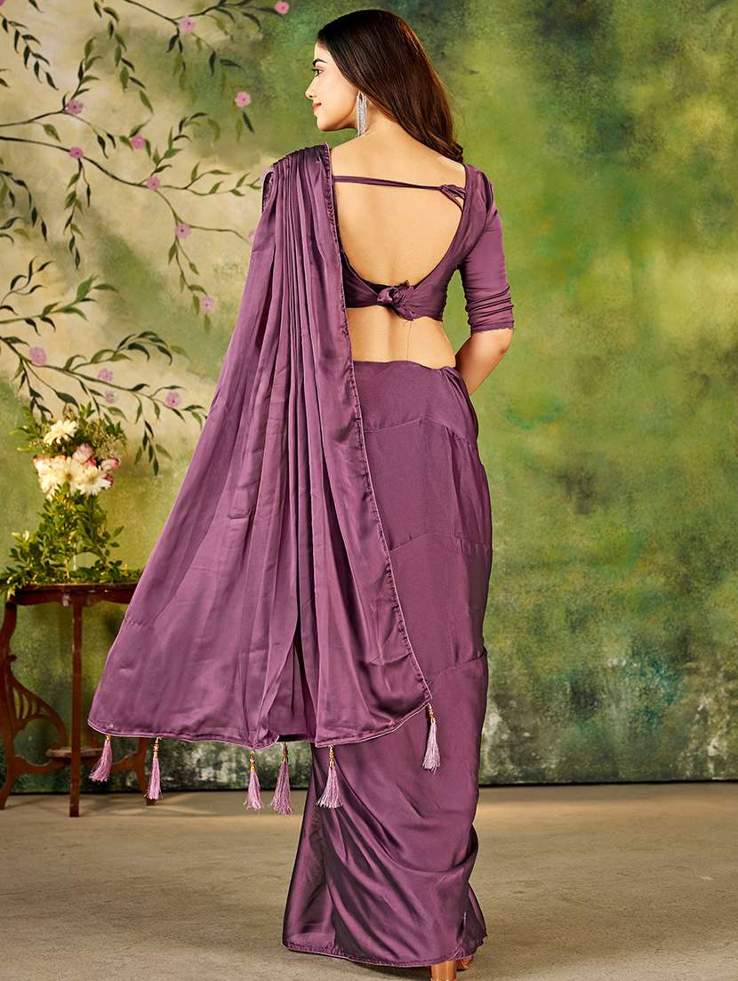 purple satin predrape saree with blouse - 22376690 -  Standard Image - 2