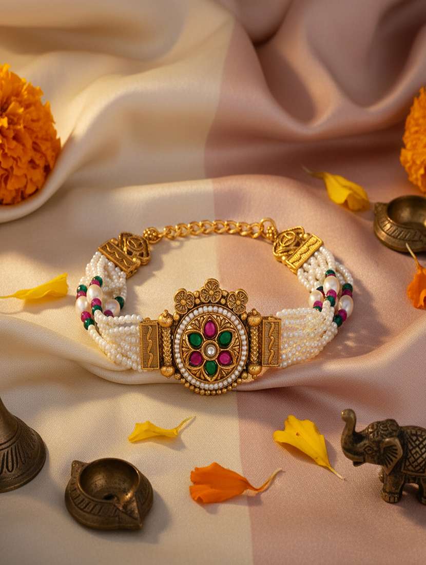  pearl meenakari kundan multi strand bracelet