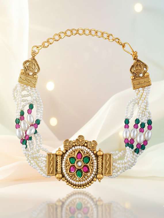  pearl meenakari kundan multi strand bracelet - 22376959 -  Standard Image - 2