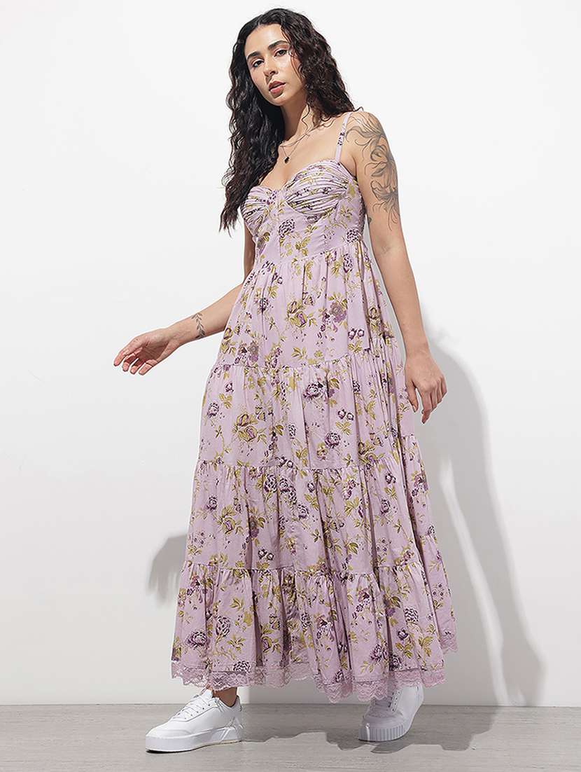 women printed shoulder strap tiered dress - 22376962 -  Standard Image - 2