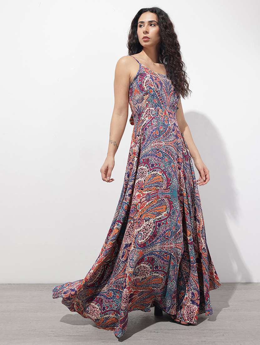 women printed shoulder strap fit & flared dress - 22376963 -  Standard Image - 2