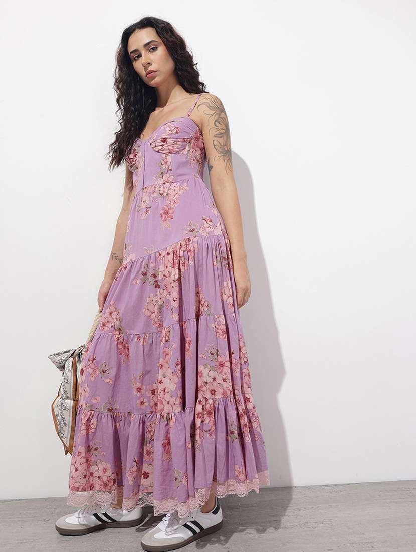 women printed shoulder strap tiered dress - 22376965 -  Standard Image - 2