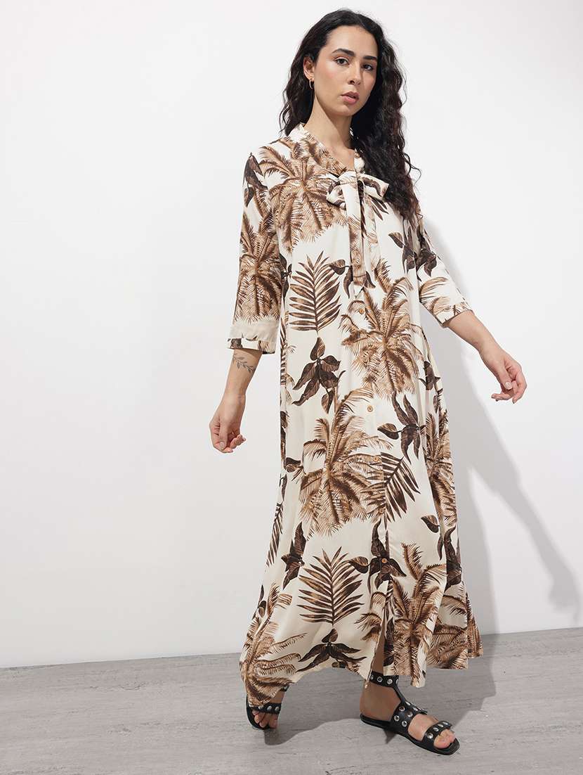 women printed three quarter sleeve fit & flare dress - 22376968 -  Standard Image - 2