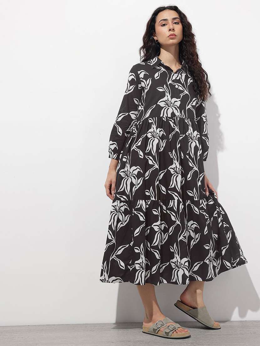 Women Printed Long Sleeve Tiered Dress - 22376970 -  Standard Image - 2