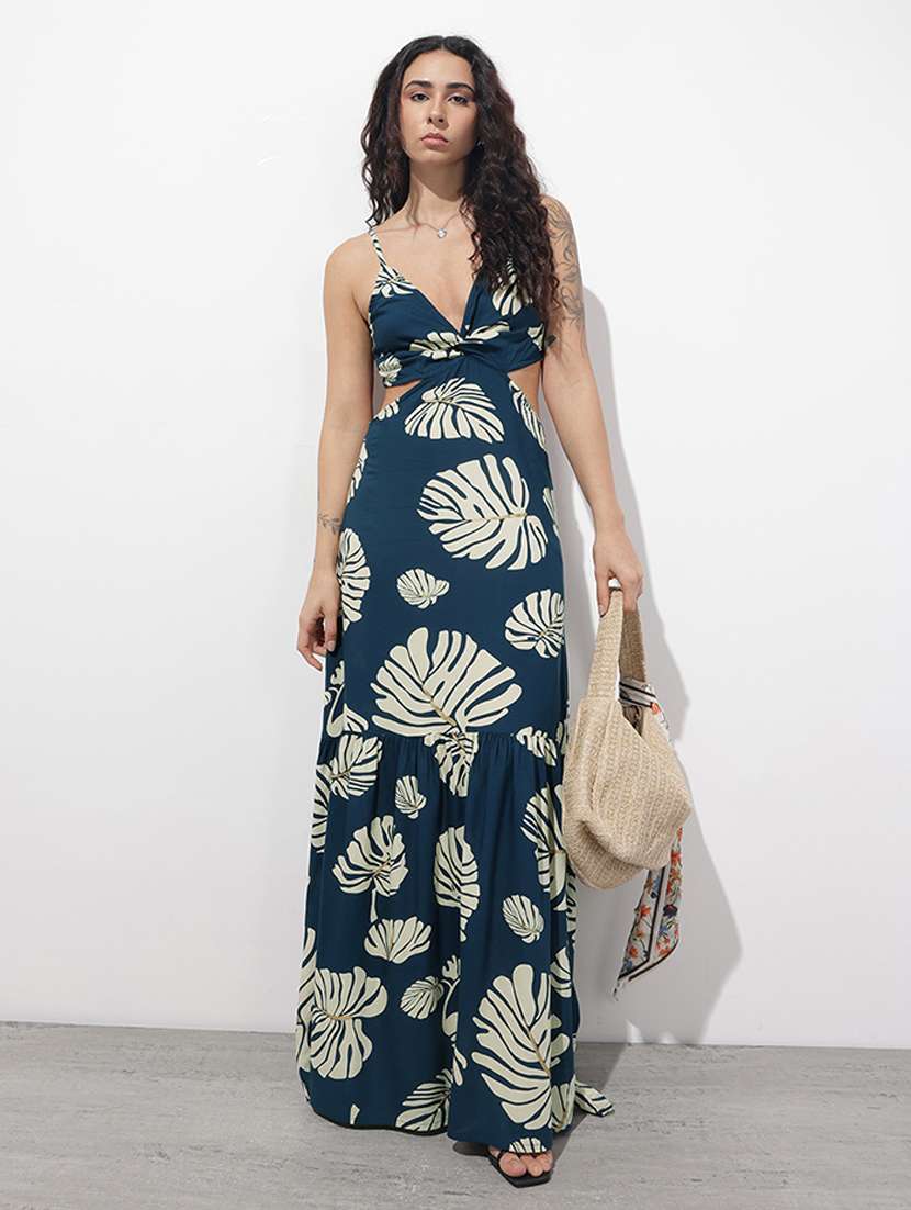 women printed shoulder strap tiered dress - 22376974 -  Standard Image - 2