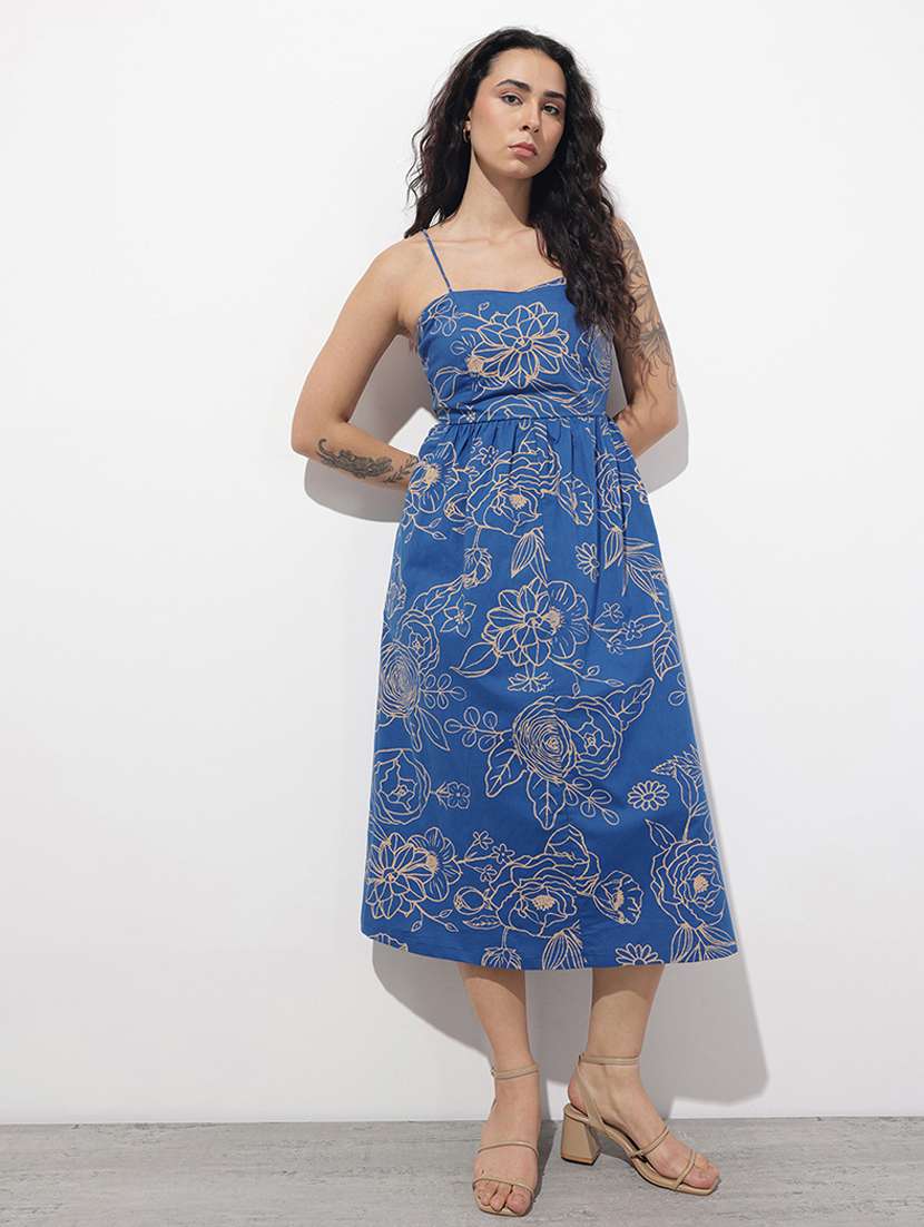 women printed shoulder strap a-line dress - 22376976 -  Standard Image - 2