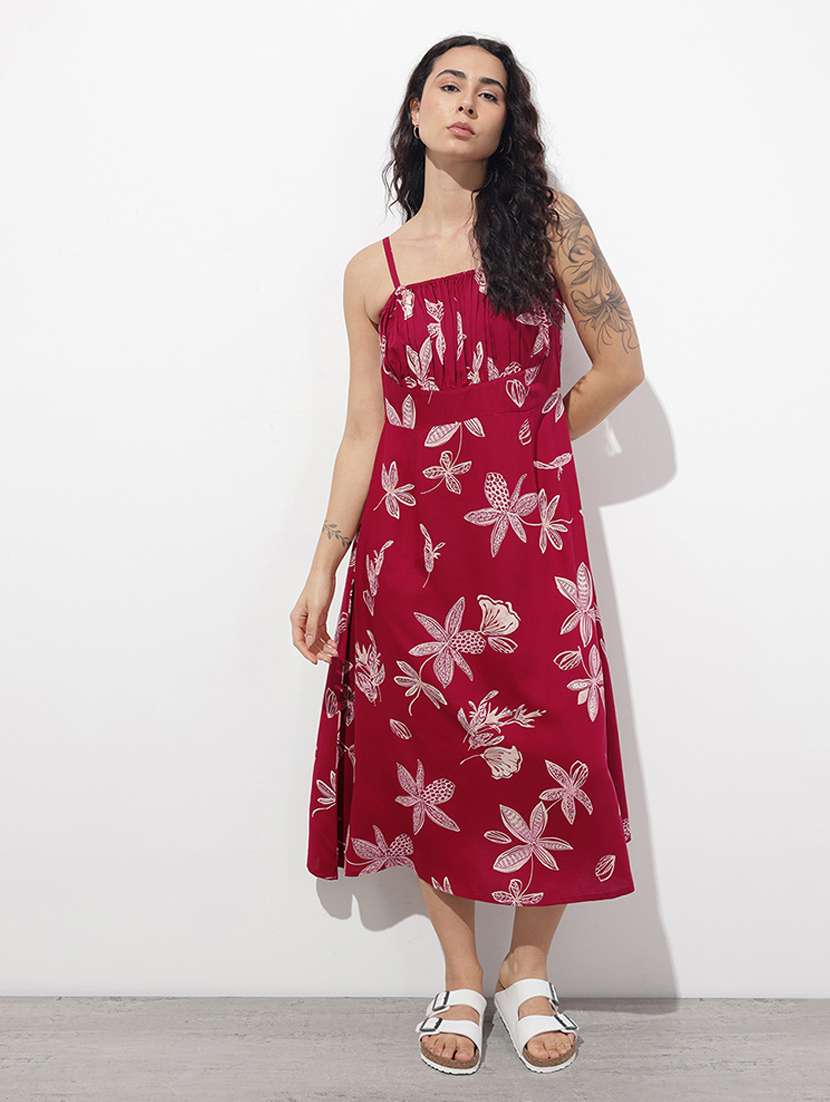 women printed shoulder strap fit & flared dress - 22376980 -  Standard Image - 2
