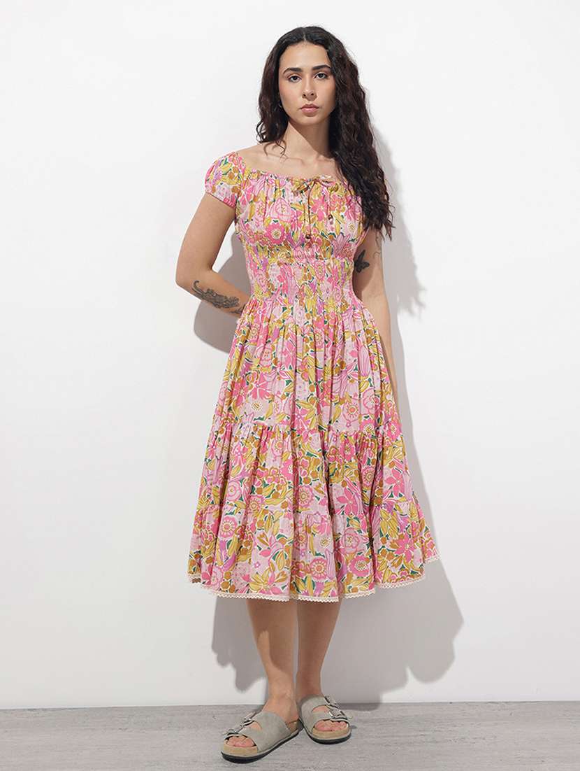 women printed off shoulder tiered dress - 22376982 -  Standard Image - 2