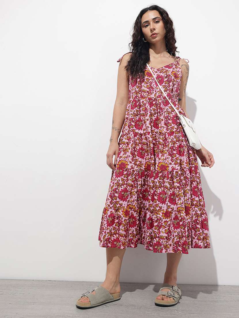 women printed shoulder strap tiered dress - 22376983 -  Standard Image - 2