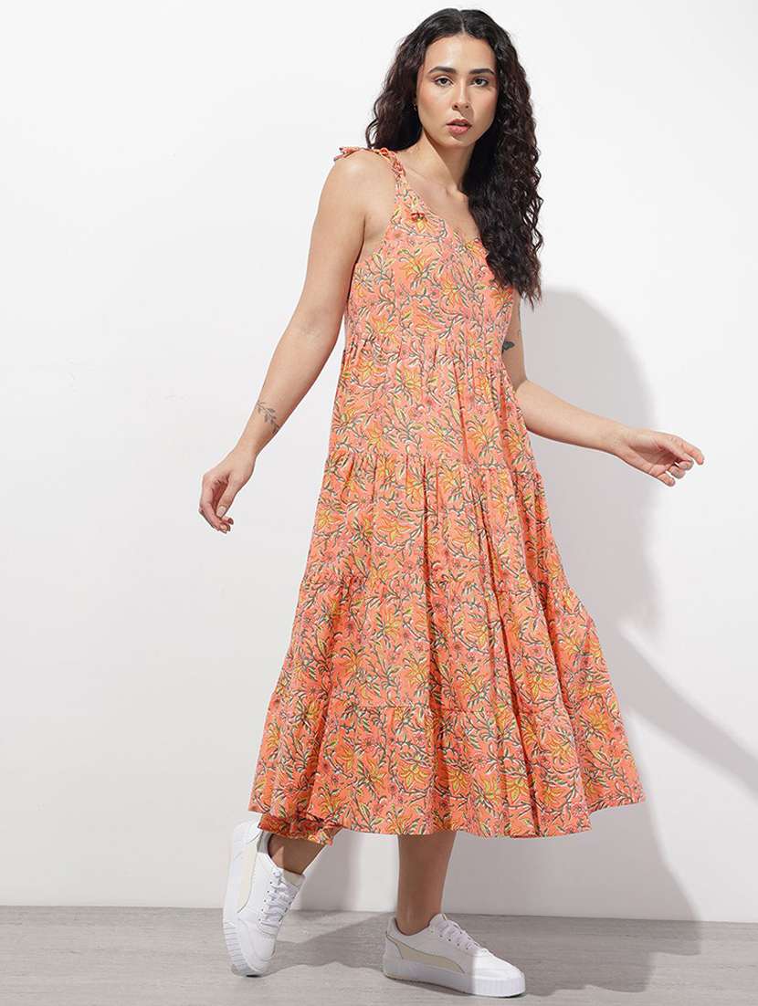 women printed shoulder strap tiered dress - 22376984 -  Standard Image - 2