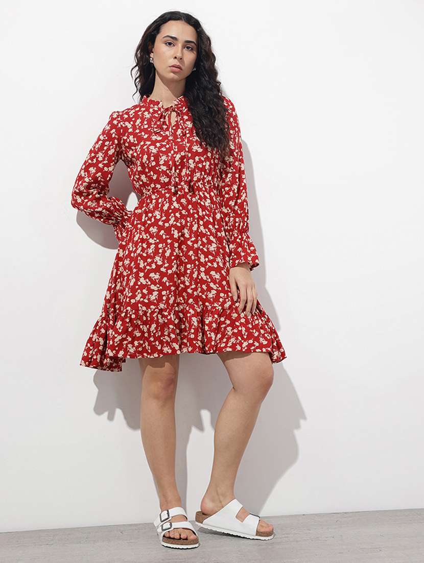 women floral print long sleeve tiered dress - 22376987 -  Standard Image - 2