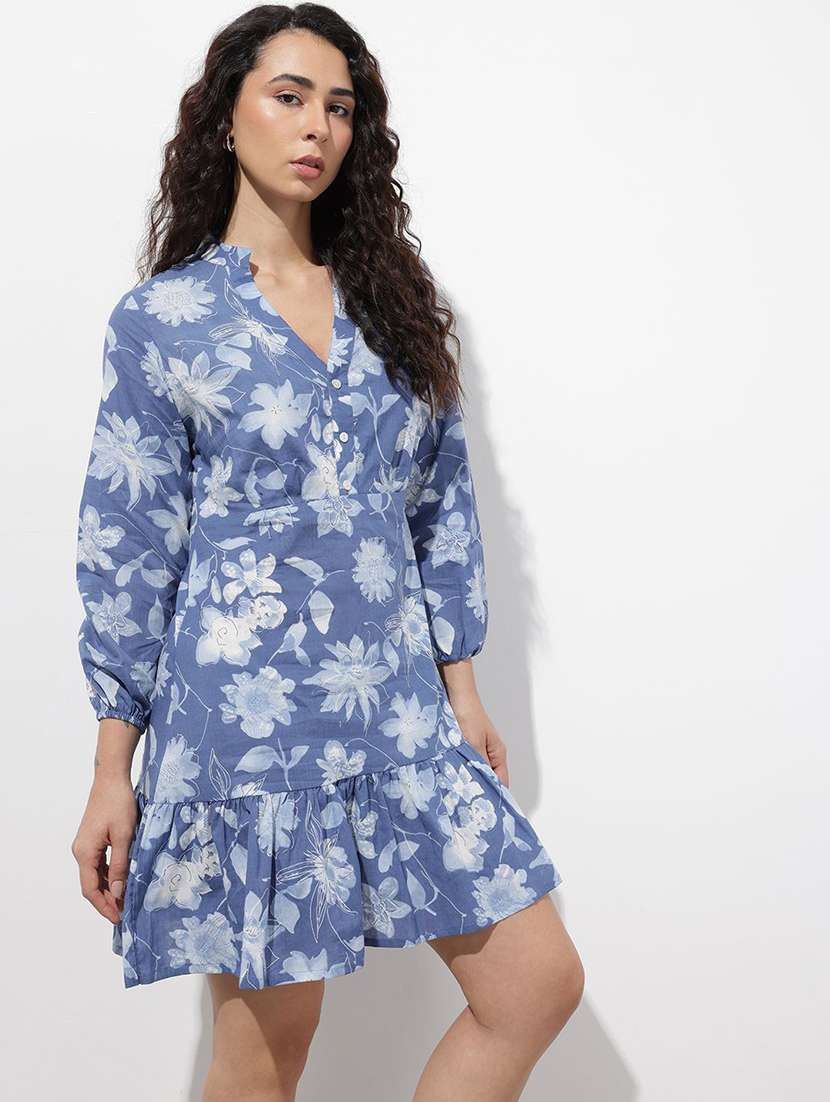 women printed puff sleeve tiered dress - 22376989 -  Standard Image - 2