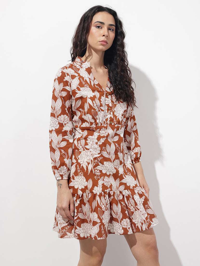 women floral print long sleeve tiered dress - 22376990 -  Standard Image - 2