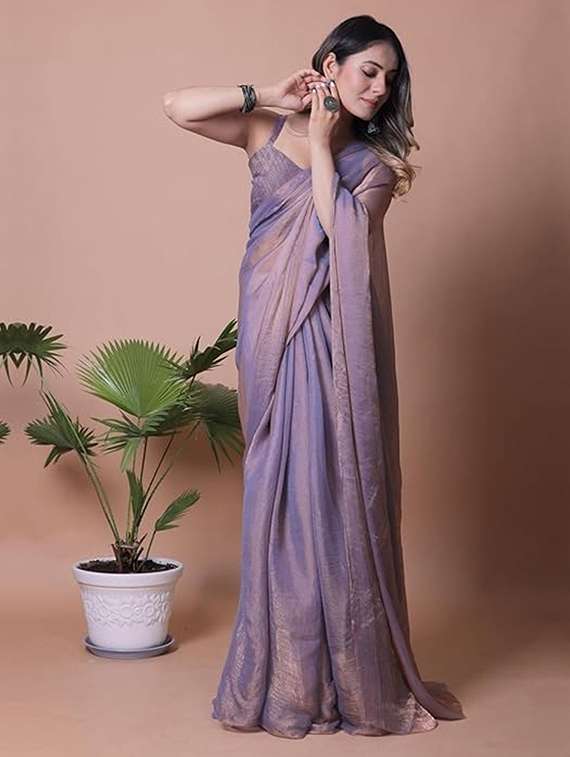 women solid plain saree with blouse - 22377141 -  Standard Image - 2