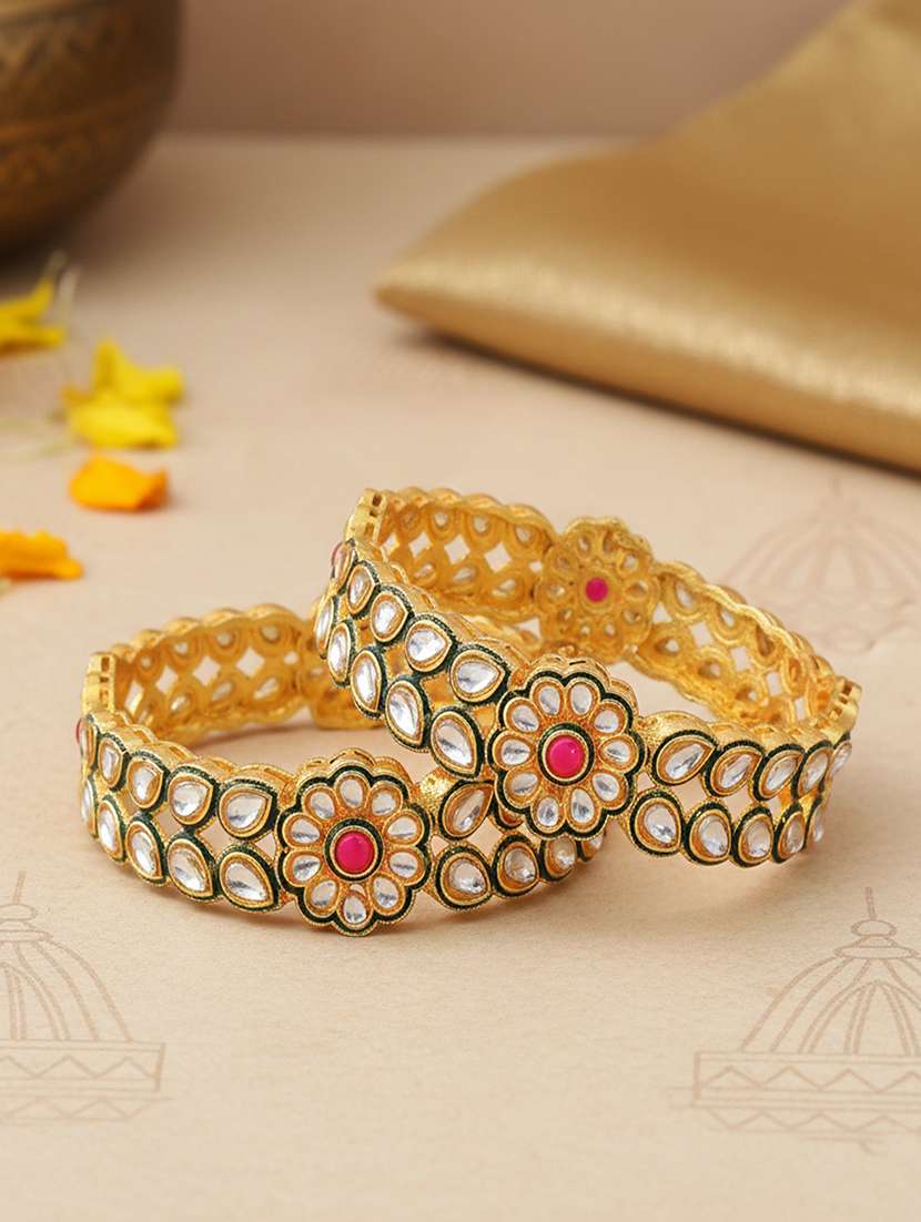 brass gold kudan meenakari bangle kada set for women