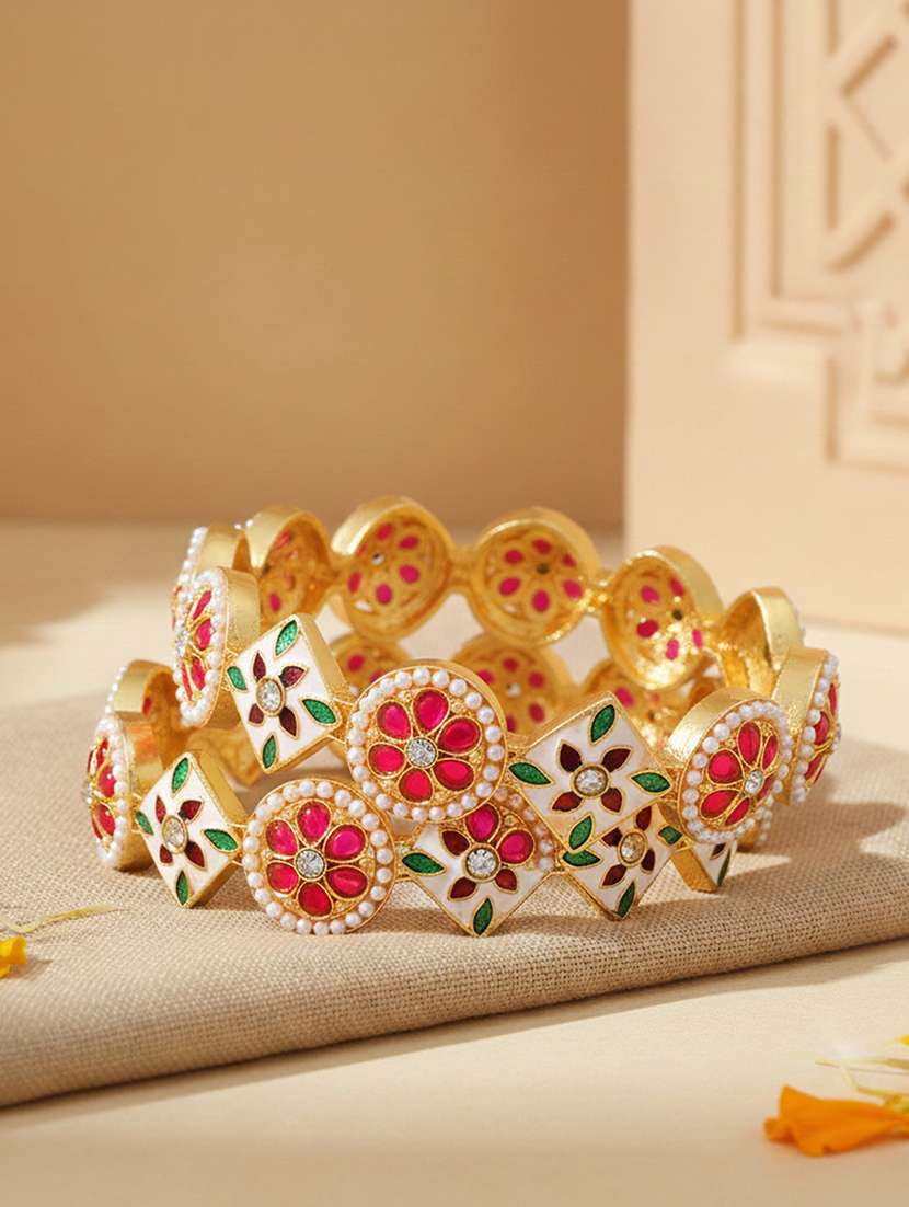 brass gold kudan meenakari thewa work bangle kada set for women