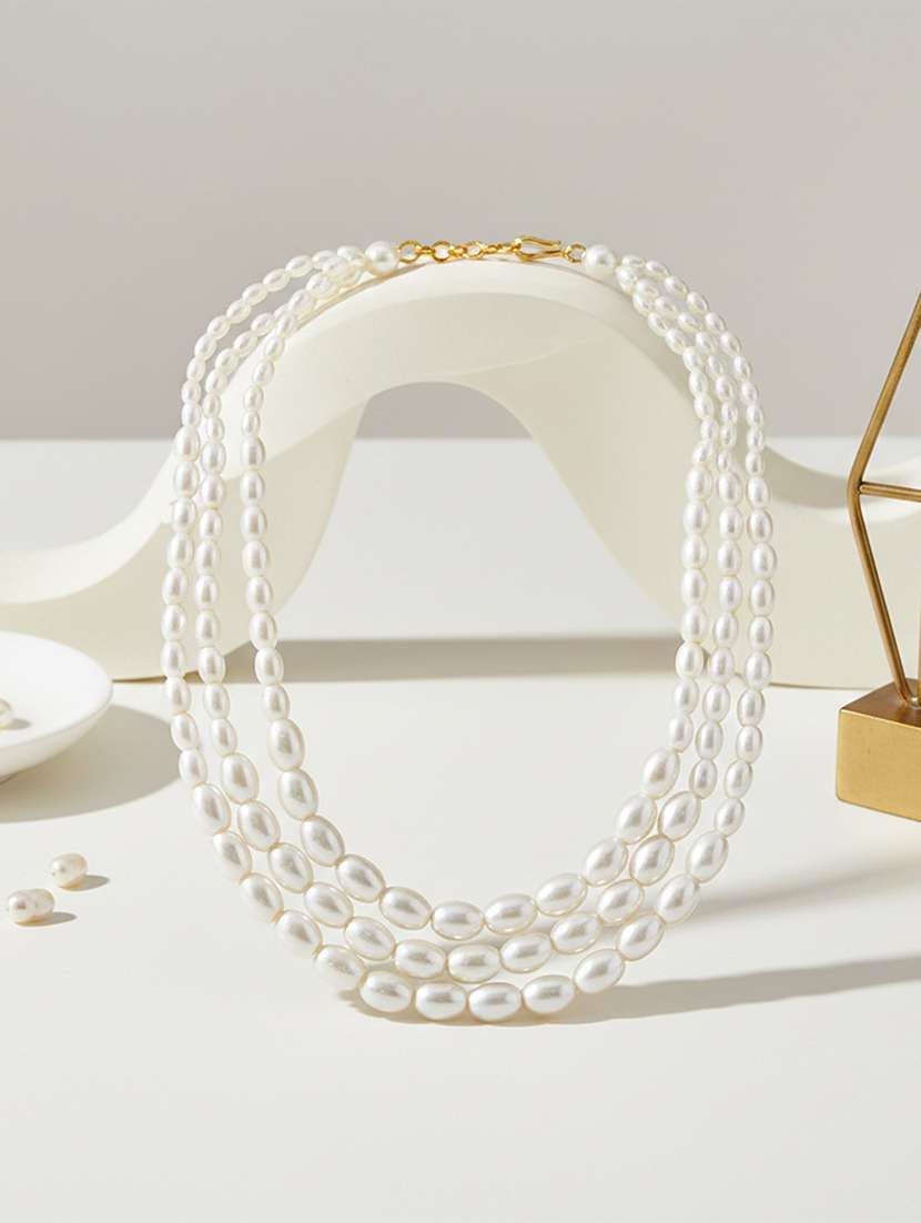 white pearl triple liner necklace for women - 22377313 -  Standard Image - 2