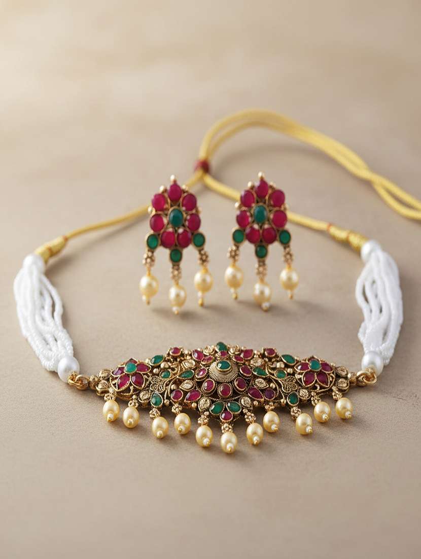 brass gold antique finish traditional necklace