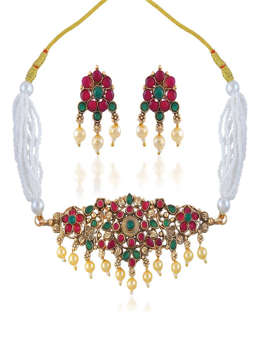 brass gold antique finish traditional necklace - 22377315 -  Standard Image - 2