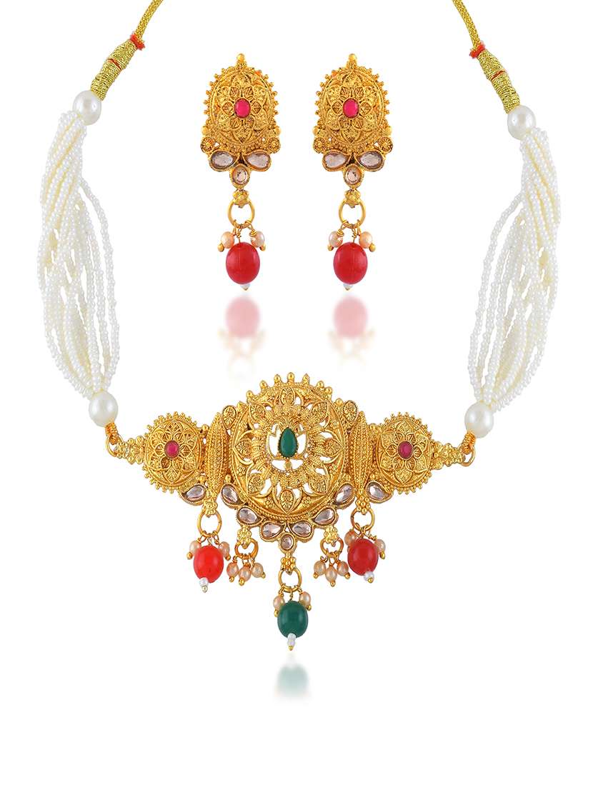 brass gold pearl beaded necklace set - 22377316 -  Standard Image - 2