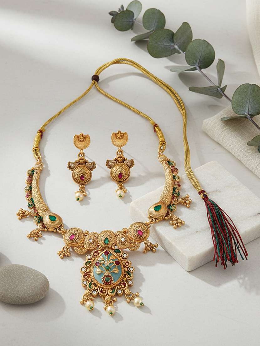 brass micron gold handmade meenakari traditional necklace se